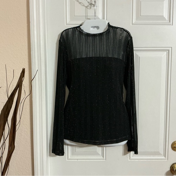 Adiva Tops - Adiva Black Shimmer Long Sleeve Blouse Size L